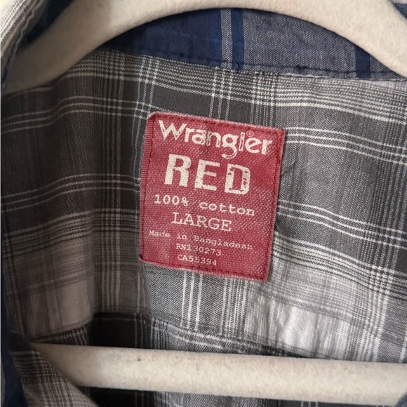 Wrangler RED Black and Gray Plaid Button-Down Shirt, size L, VGUC - Picture 2 of 7